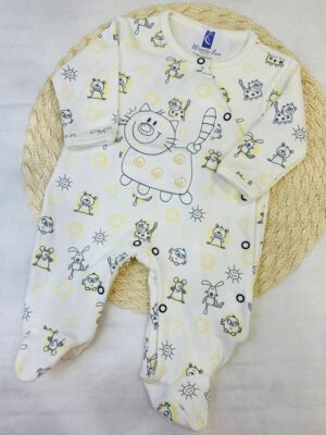 Macacão Bebê Longo Estampado Gato
