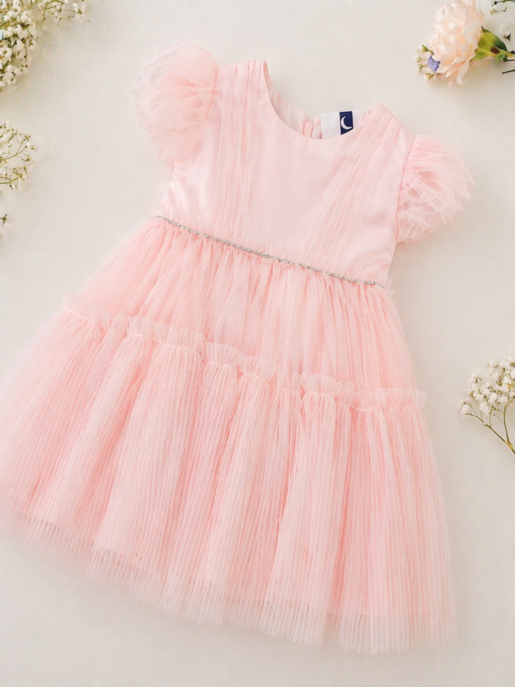 Vestido Infantil Rosa em Tule com Strass