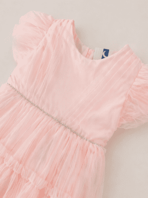 Vestido Infantil Rosa em Tule com Strass